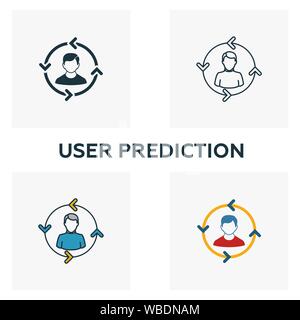 Utente icona di previsione impostato. Quattro elementi in diversi stili da dati di grande raccolta di icone. Creative utente icone di previsione riempito, bordato e colorato Illustrazione Vettoriale