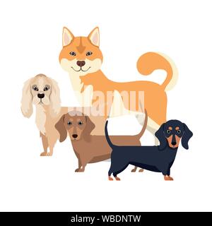 Set di adorabili cani su sfondo bianco Illustrazione Vettoriale