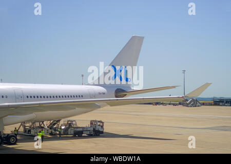 Parigi, Francia -28 GIUGNO 2019- vista di un Airbus A330 aereo francese dalla compagnia aerea low-cost XL (SE) presso l'aeroporto di Roissy Charles de Gaulle International Airpor Foto Stock