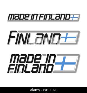 Illustrazione Vettoriale del logo per 'made in Finlandia", costituito da tre isolati nazionale finlandese flag di stato e testo in Finlandia su sfondo bianco. Illustrazione Vettoriale