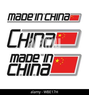 Illustrazione Vettoriale logo 'made in China', a tre isolati nazionale cinese flag di stato e testo cina su bianco. Illustrazione Vettoriale
