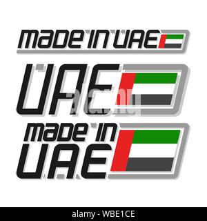 Illustrazione Vettoriale di 'made in UAE', set di isolato arabian dello stato nazionale e Bandiera degli Emirati arabi uniti di testo in bianco. Illustrazione Vettoriale
