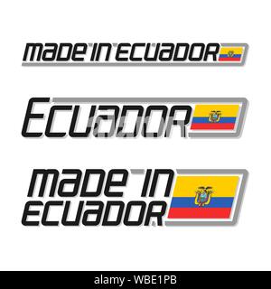 Illustrazione Vettoriale del logo 'made in Ecuador", set di isolato nazionale ecuadoriana flag di stato e testo ecuador su sfondo bianco. Illustrazione Vettoriale