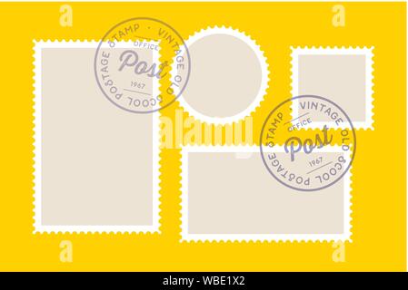 Francobollo. Set di francobollo collezione, quadrato, cerchio Illustrazione Vettoriale