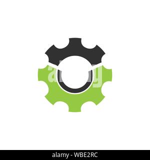 Silhouette GearLogo modello di disegno. Semplice concetto di simbolo in appartamento verde e nero stile . Stock illustrazione vettoriale isolati su sfondo bianco. Illustrazione Vettoriale