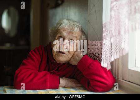 Ritratto di una premurosa donna anziana. Old Lady 80+ Foto Stock