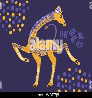 Cartoon giraffe vettore illustrazione piatti in stile scandinavo. Danza africana di graziosi animali. Ciao scheda. Illustrazione Vettoriale