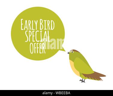 Bird con discorso bolla. Early Bird Offerte speciali Concetto della promozione. Illustrazione Vettoriale Illustrazione Vettoriale