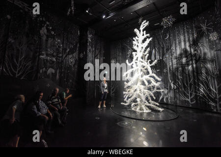 Tirolo, Austria. 26 Ago, 2019. La gente visita i Mondi di Cristallo Swarovski di Wattens, Tirolo, Austria, Agosto 26, 2019. Mondi di Cristallo Swarovski è stato inaugurato nel 1995 per contrassegnare il centenario della società della fondazione. Si tratta di uno dei più popolari attrazioni turistiche in Austria e ha attirato oltre quattordici milioni di visitatori provenienti da tutto il mondo. Credito: Guo Chen/Xinhua/Alamy Live News Foto Stock