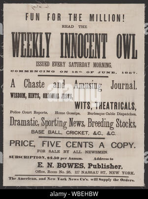 Divertimento per i milioni di euro! Leggere il settimanale di Gufo innocenti emesso ogni mattina di sabato, a partire dal XV di giugno, 1867. Abstract/medio: 1 stampa : colore ; 61 x 47 cm (formato poster) Foto Stock