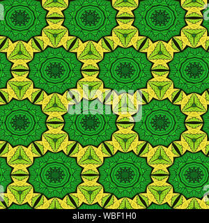 Interessanti forme e colori creano una simmetria di modello di progettazione che possono essere affiancati in modo completamente trasparente per l'uso come materie tessili o di tessuto o di sfondo Foto Stock