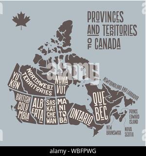 Mappa Canada. Mappa poster delle province e territori del Canada Illustrazione Vettoriale