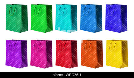 Il colore di sacchetti di carta su sfondo bianco. Foto Stock