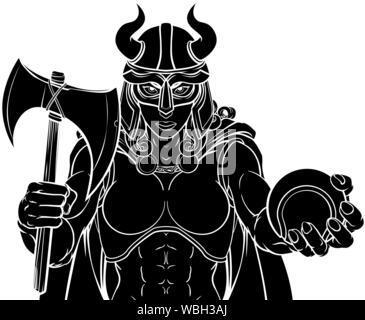 Femmina Viking Gladiator Tennis donna guerriero Illustrazione Vettoriale