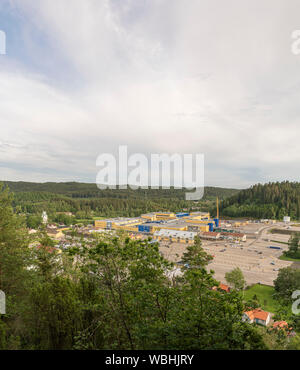 Vista su Ullared, la città dello shopping in Halland, Svezia e Scandinavia Foto Stock