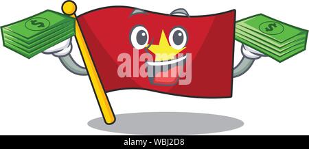 Con denaro borsa bandiera vietnam fluttered sul palo mascotte Illustrazione Vettoriale