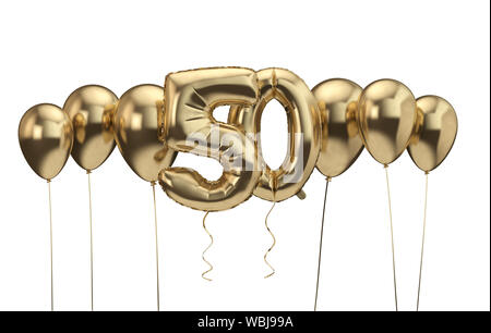 Cinquantesimo compleanno oro sullo sfondo del palloncino. Buon compleanno. Il rendering 3D Foto Stock