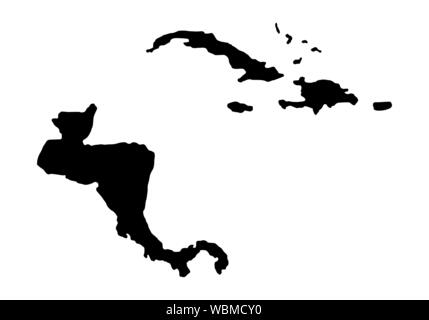 America centrale sagoma scura mappa isolati su sfondo bianco Illustrazione Vettoriale