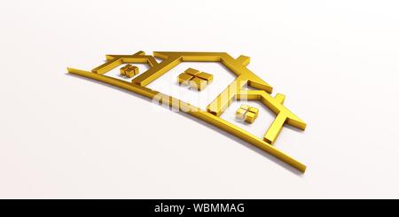 Immobiliare Case isometrica Gold Logo Design. 3D Rendering immagine Foto Stock