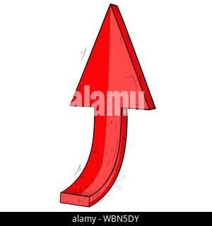 Rosso fino a mano freccia disegnata. Icona di disegno Illustrazione Vettoriale