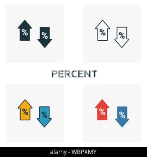 Percentuale di icon set. Quattro elementi in diversi stili dal business raccolta di icone. Creative icone percentuale riempito, del contorno colorato e simboli di Piana Illustrazione Vettoriale