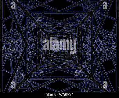 Effetto shot cercando in un traliccio di elettricità con arte digitale e effetti alone blu Foto Stock