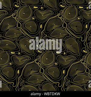 Abstract vettore seamless pattern. Linee di miscelazione, ondulazioni, onde. Nero e oro. Isolato dallo sfondo. Foto Stock