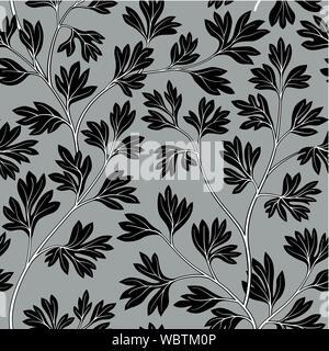 Foglie floreali seamless pattern. Graden lussureggianti ramo di foglie di sfondo. Illustrazione Vettoriale