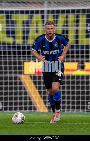 Milano Skriniar (Inter) durante l'italiano 'Serie A' match tra Inter 4-0 Lecce a Giuseppe Meazza il 26 agosto 2019 a Milano (Italia). Credito: Maurizio Borsari/AFLO/Alamy Live News Foto Stock