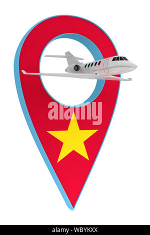 Aereo privato con pin bandiera di navigazione il Vietnam. Il rendering 3D Foto Stock