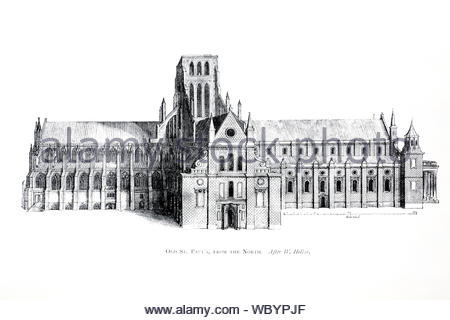 Originale vecchia St Pauls da nord, Londra, attacco da incisore boemo Wenceslaus Hollar da 1600s Foto Stock