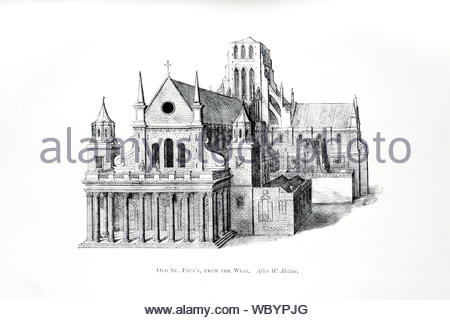 Originale vecchia St Pauls da ovest, Londra, attacco da incisore boemo Wenceslaus Hollar da 1600s Foto Stock