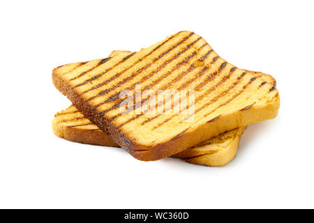 Due fette di arrosto di tostare il pane su bianco Foto Stock