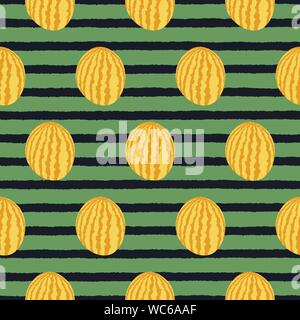 Giallo cocomeri seamless pattern su un verde sullo sfondo a strisce Illustrazione Vettoriale