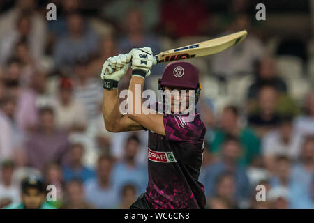 Londra, Regno Unito. 27 Agosto, 2019. Tom Lammonby battuta per il Somerset contro Surrey nella vitalità T20 Blast corrispondono alla Kia ovale. David Rowe/Alamy Live News Foto Stock