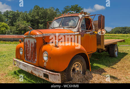 Un vecchio arrugginito carrello su una fattoria Foto Stock
