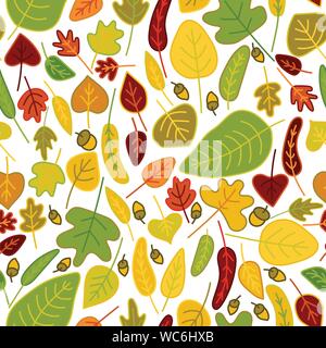 Disegnato a mano le foglie cadono isolato pattern senza giunture Illustrazione Vettoriale