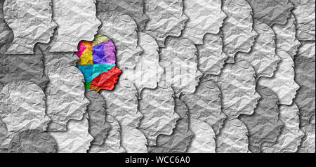 Sindrome autistica e diagnosi di autismo persona come un simbolo di un bambino con particolari difficoltà di apprendimento in un 3D illustrazione dello stile. Foto Stock