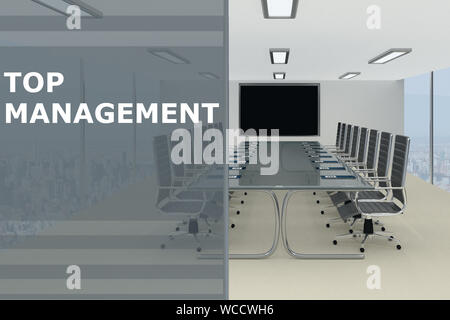 3D illustrazione del top management titolo su un vano di vetro Foto Stock