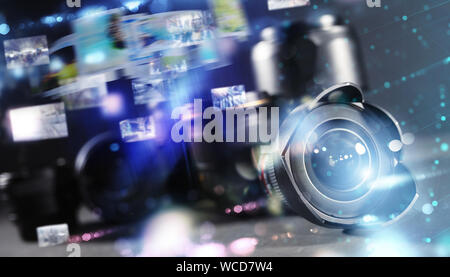 Set professionale di obiettivo per fotocamera reflex con effetti di luce Foto Stock