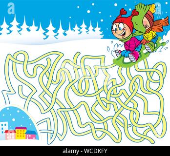 Slittino per bambini. Cartoon illustrazione del trasporto d'inverno. Slitte  per la neve Immagine e Vettoriale - Alamy