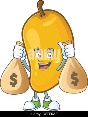 Con denaro borsa di mango fresco cartoon caratteri con mascotte Illustrazione Vettoriale