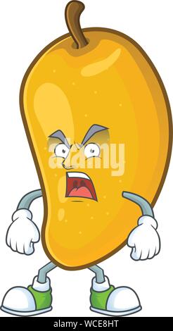 Carattere arrabbiato mango fruit con mascotte cartoon Illustrazione Vettoriale