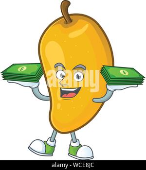 Con denaro borsa carattere frutto di mango con mascotte cartoon Illustrazione Vettoriale