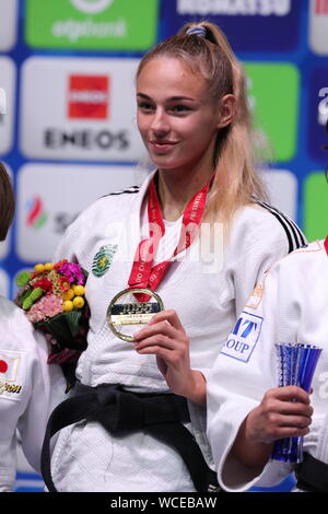 Champion Daria Bilodid dell'Ucraina durante il World Judo Championships Tokyo 2019 Donna 48kg categoria premiazione al Nippon Budokan a Tokyo in Giappone il 25 agosto 2019. Credito: Hitoshi Mochizuki/AFLO/Alamy Live News Foto Stock