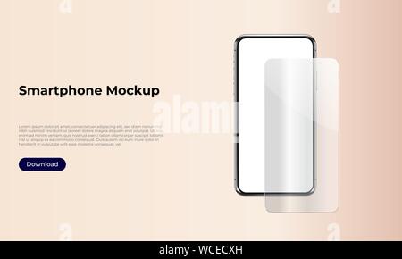 Smartphone trasparente di protezione in vetro o pellicola di plastica. Accessorio per telefono mobile device. Illustrazione Vettoriale