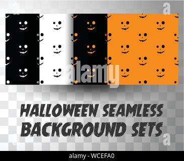 Set di seamless pattern facce di zucca con diversi colori Illustrazione Vettoriale