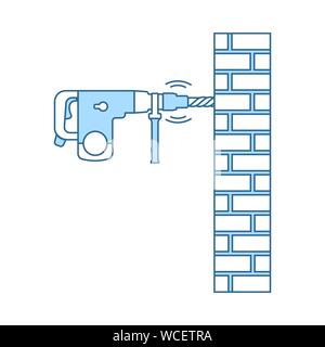 Icona del perforatore parete di perforazione. Linea sottile con riempimento blu Design. Illustrazione Vettoriale. Illustrazione Vettoriale