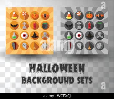 Halloween cerchio piatto set di icone con uno sfondo diverso Illustrazione Vettoriale