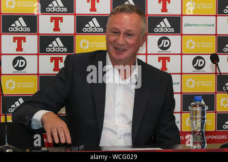 Windsor Park, Belfast, Irlanda del Nord, Regno Unito. Il 28 agosto 2019. Irlanda del Nord manager Michael O'Neill chiamato la sua squadra oggi per la prossima amichevole contro il Lussemburgo (Giovedì 05 Settembre) e l'importante UEFA EURO 2020 partita di qualificazione contro la Germania (lunedì 9 settembre 2019). Entrambi i giochi saranno giocati in Belfast e Irlanda del Nord attualmente top GRUPPO C in euro i qualificatori con 12 punti da quattro giochi. Credito: David Hunter/Alamy Live News. Foto Stock